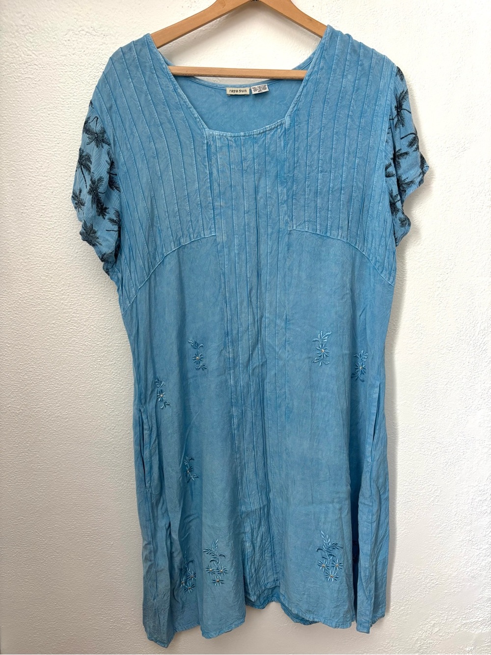 Vintage Raya Sun Embroidered Dress XL Blue Cottagecore Lagenlook Boho